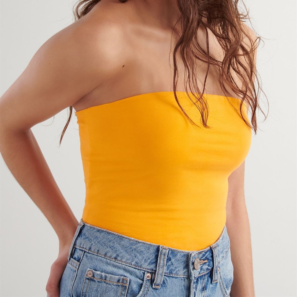 Garage Essentials Basic Orange Strapless Crop Top